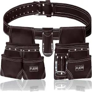 듀얼 해머 홀스터 공구가 장착된 FUERI 가죽 공구 벨트 남성용 건설 목수 전기공 프레임 철제 작업자 정원