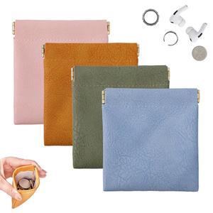 동전, 보석, 이어폰을 위한 3.5x3.1인치 PU 가죽 미니 교환 파우치 4팩 스퀴즈 동전 파우치. 남녀 공용 유니 여행용 지갑