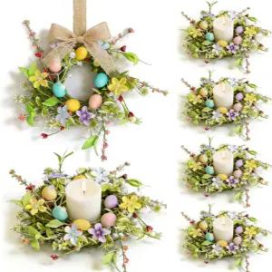 6개의 부활절 작은 양초 링 화환 미니 기둥 홀더 가정용 주방 현관 창문 벽 테이블 Cnterpieces