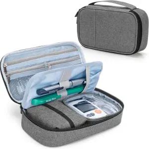 혈당 측정기 약물 및 기타 관리 용품용 용품 가방 분리 가능한 파우치가 있는 여행 주최자 케이스