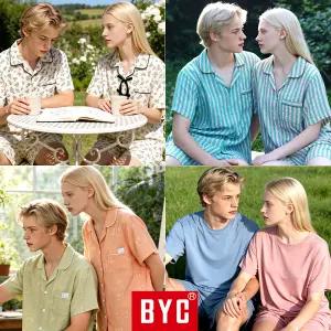 BYC 외 커플 잠옷 세트 봄 여름 순면 쿨 냉감 인견 반팔 긴팔 5부 파자마 홈웨어 바지 원피스 냉장고 시원한 남성 남자 여자 여성 빅사이즈 주니어 110