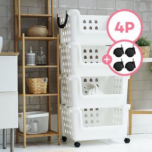 보노하우스 80L 대용량 멀티바스켓 4P+바퀴1세트 이동식 분리형 빨래 바구니 세탁물 수납 정리함