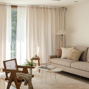 데코뷰 소프트 린넨스타일 암막커튼 아이보리 나비주름 187X230, 2장, 1세트