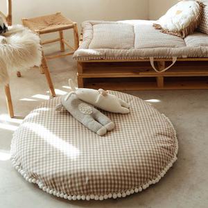 데코뷰 베이지폼폼 아이방 대방석 원형러그(솜포함), 1개