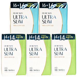 깨끗한나라 디어스킨 에어엠보 생리대  기획팩 중형(32p) x2팩 + 대형(28p) x3팩