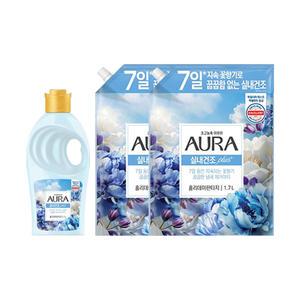 아우라 용기 실내건조 섬유유연제 홀레데이판타지 1L, 1개 + 리필 1.7L, 2개