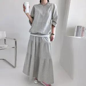 맨투맨 캉캉 스커트 2종 코디 세트 투피스 빅사이즈 여성 여자 봄 여름 반팔 티셔츠