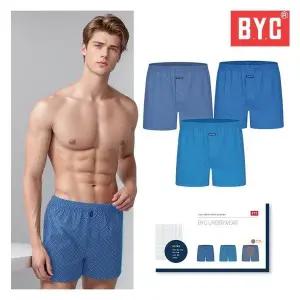 BYC 남성 팬티 통기성 내장망사 40수 더블박서 트렁크 3매