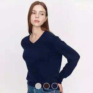 [지오다노] 355913 여 12gg 민자 캐시블랜드 브이넥 긴팔 니트 스웨터