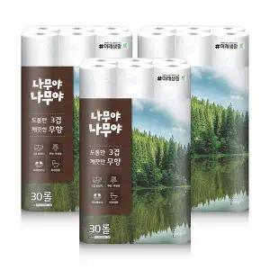[미래생활][LMS] 미래생활 나무야나무야 도톰한3겹 깨끗한 무향 27M 30롤 3팩..