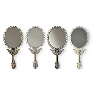 엔틱 휴대용 타원형 주석 접이식 확대 손거울