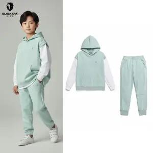 [백화점 출고] 블랙야크 키즈 상하복 세트 남아 마틴 레이어드 후드티 조거 팬츠 바지 민트 상하세트