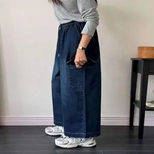 여성 IY42UM67 중청바지 허리밴딩 사이드포켓 와이드 데님팬츠