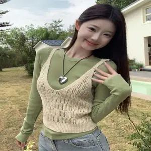 여성 WA86AW54 6컬러 러블리 레이어드 뜨개 그물짜임 니트조끼