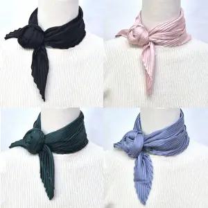 여성 봄 가을 플리츠 스카프 주름 쁘띠 미니 목 스카프 실크 머플러 10컬러