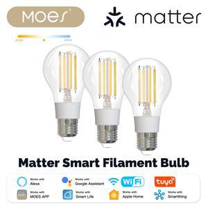MOES TUYA Matter WiFi 스마트 필라멘트 전구 LED 조명 램프 E27 디밍 가능 2700K-6500K 806Lm 7W Alexa Go