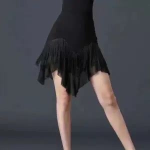 댄스 튤 트라이앵글 스커트 여성 하의 태슬 라틴 에어로빅 라인댄스복 BTR 의상 블랙 S