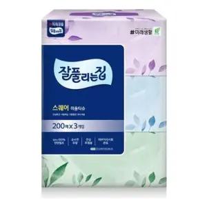 잘풀리는집 스퀘어 200매 x 3입 1팩 미용티슈 쌍용 곽티슈 사 유한킴벌리 크리넥스 잘집 갑티슈