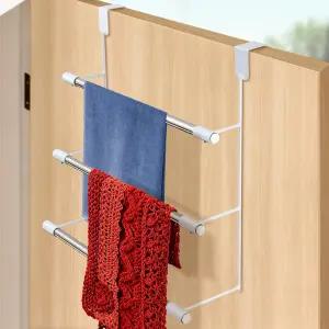 오버 더 도어 타월 랙 욕실 및 침실을 위한 3단 공간 절약기 수건 가운 옷을 드릴 걸이 홀더 없음 아파트