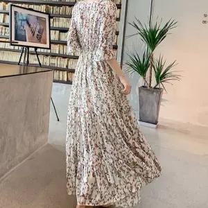 여름 원피스 플라워 반팔 휴양지 여성 롱 원피스 쉬폰