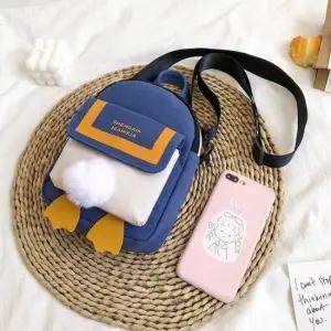 여성 4컬러 귀여운 핸들 방울털 미니 캔버스 크로스백 캐주얼백 미니크로스백