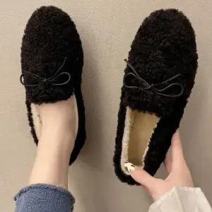 리본장식 뽀글이 로퍼 털안감 겨울 단화 캐주얼슈즈 여자편한신발 발편한로퍼