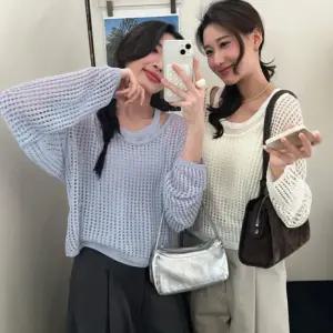 레이어드코드 여름니트 오버핏 펀칭 니트 펀칭니트 넷니트 넷 그물 레이어드