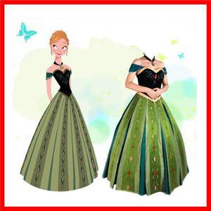 Athemis 영화 아이스 안나 코스프레 드레스 공주 대관식 의상 할로윈 게임을위한 맞춤 제작 크기 정장 목걸