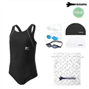 [롯데백화점]레노마 여아동 U백 원피스수영복 수경수모 세트 GS2G805SET_BK