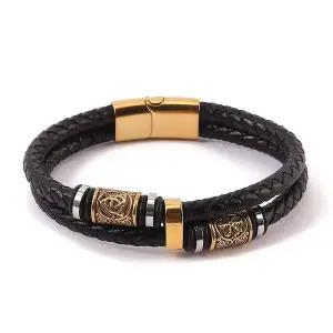 프리스톤 234CRL73 바이킹 노르드룬 천연소가죽 더블 팔찌 남성팔찌
