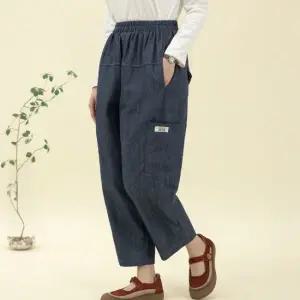 티클 패치 배기 데님팬츠 마담 미시 중년 여성 빅사이즈 40대 50대