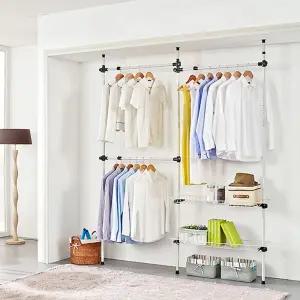 수납식 PS로빙 옷걸이봉3단 행거 902 바구니2단 고정 조립식 형 선반 철제