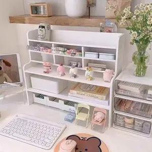 조립식 수납 선반 다용도 데스크용 공부방 데스크 수납 선반 좁은 플라스틱 화장대 선반형 문구류 조립형