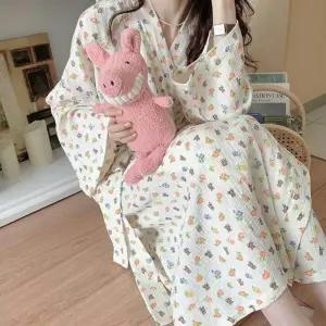 여성 귀여운 패턴 홈웨어 가볍게 착용하기 좋은 로브 가운