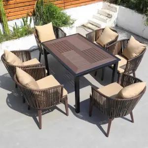 6인용 야외테이블 세트 테이블 라탄 식탁 야외 정원