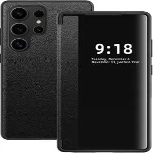 삼성 갤럭시 S26 울트라 S 뷰 케이스 폰 스마트 윈도우용 플립 가죽 커버 클리어 킥스탠드 뷰를 갖춘 하드