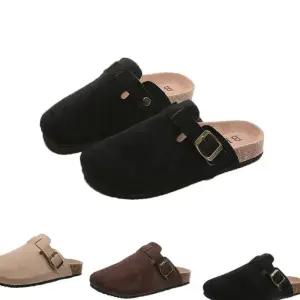 (올핀)여성 슬리퍼 보스턴 버클 뮬 스웨이드 둥근코 블로퍼