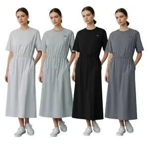 네파 여성 우븐 반소매 원피스 여름 시원한 원단 롱치마 허리스트링 캐주얼 스포티