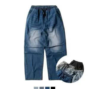 핏 미쳤다 남자 커브드 밴딩 와이드 데님 스트릿 팬츠