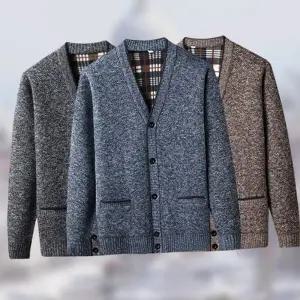 브이넥 남자 니트 가디건 체크 남성 니트 가디건 아우터 겨울