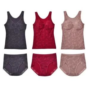 나뭇잎패턴 겨울 브라 런닝 레이스팬티 캡내장나시 브라캡런닝 브라캡나시