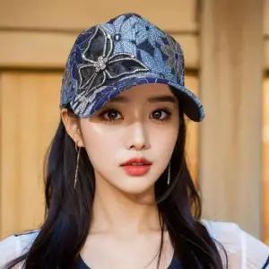 메쉬모자 여성 화려한 플라워패턴 큐빅 나비장식 메쉬 야구모자