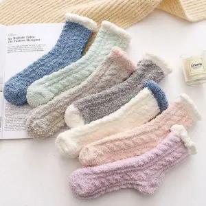 포근한 극세사 수면 양말 따뜻한 겨울 수면 양말 여자 발목
