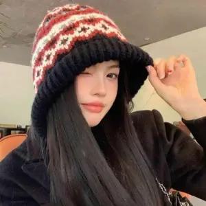 [SBCAPJS]니트 패턴 리본 끈 러시아모자 벙거지 모자