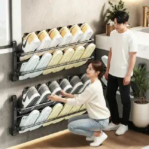 (타입 블랙 대형)벽걸이 무타공 슬리퍼 정리대 대형 사무실 신발 거치대 실내화 보관대 걸이