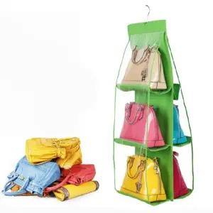 ( )가방걸이 수납함 6칸 그린 가방진열 가방정리 가방보관행거 가방옷걸이 핸드백걸이
