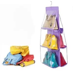 ( )가방걸이 수납 투명 6칸 퍼플 가방정리 가방보관행거 핸드백걸이 가방정리대 가방옷걸이
