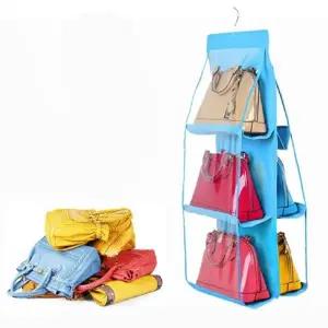 ( )가방걸이 투명 6칸스카이 좁은방수납 가방정리 가방옷걸이 가방진열 가방정리대