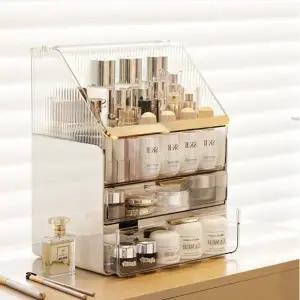 ( )BenF Home 커버형 화장품 정리함 화이트 특대용량 모던 수납 선반 보관함 트레이