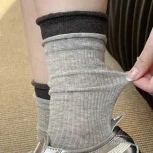 중목양말 여성 투톤 배색 프릴 중목 양말 데일리 빈티지 컬러